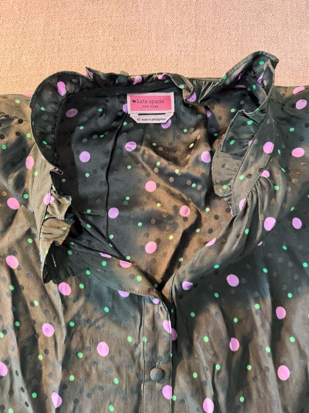 NWT Kate Spade New York Womens Blouse Green S Sleeveless Pop Dots Pine Forest - Picture 2 of 5